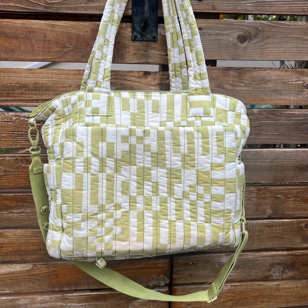 Stylish Green and White Quilted Tote Bag